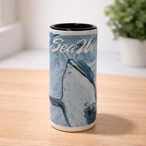Vintage SeaWorld Orca Whale Shot Glass Blue Ceramic Relief